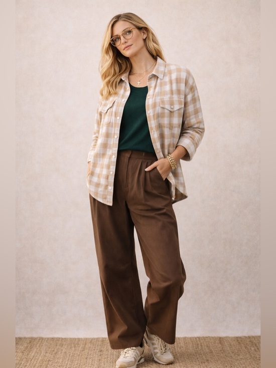 J. Crew Jackets & Blazers - J.Crew Plaid Heavy Weight Flannel Shirt Size 6 Beige White Classic Button Up